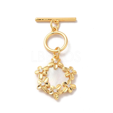 Brass Pave Clear Cubic Zirconia Toggle Clasps KK-M243-09G-01-1