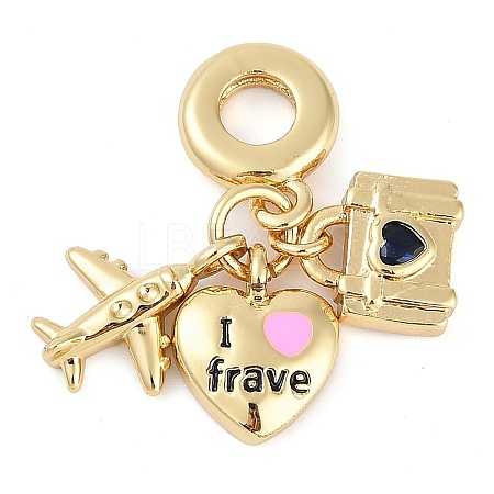 Rack Plating Brass Clear Cubic Zirconia European Dangle Charms KK-P287-18B-G-1