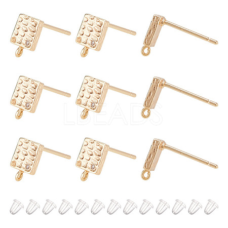 ARRICRAFT 10Pcs Square Brass Cubic Zirconia Stud Earring Findings KK-AR0004-03-1