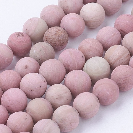 Frosted Natural Rhodonite Round Bead Strands G-G735-09F-8mm-1