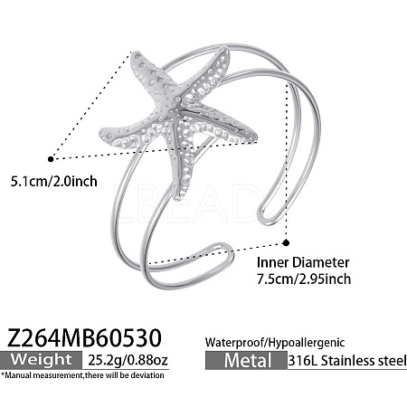 Ocean 316 Surgical Stainless Steel Hollow Sea Animals Open Cuff Bangles for Women WG19BCF-04-1