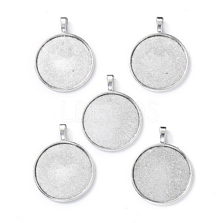 Tibetan Style Alloy Flat Round Pendant Cabochon Settings X-TIBEP-M022-15AS-1