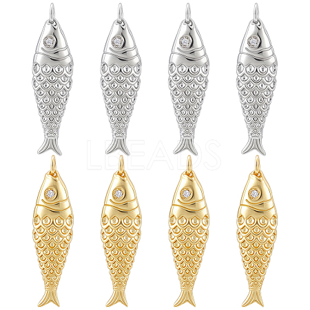 8Pcs 2 Colors Rack Plating Brass Micro Pave Clear Cubic Zirconia Pendants KK-BC0015-84-1