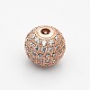 CZ Brass Micro Pave Grade AAA Clear Color Cubic Zirconia Round Beads KK-O065-8mm-05-NR-2