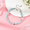 Natural Larimar Chip Beaded Anklets with Stainless Steel End Chains AJEW-AN00888-1