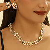 Ginkgo Leaf Zinc Alloy & Plastic Imitation Pearl Link Chain Necklace & Stud Earring Sets FS-WG12076-01-2