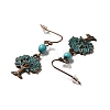 3 Pairs 3 Style Tree & Feather & Stone Shape Alloy Dangle Earrings Set EJEW-G330-03R-4