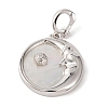 Rhodium Plated 925 Sterling Silver Pave Natural Shell Flat Round Pendants STER-C009-03P-1