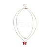 4Pcs 4 Color Glass Butterfly & Natural Pearl Pendants Double Layer Necklaces Set with Clear Cubic Zirconia NJEW-TA00043-3