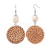 Handmade Reed Cane/Rattan Woven Beads Dangle Earrings EJEW-JE03017-01-1