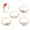 Round Natural Quartz Crystal & Rose Quartz & Green Aventurine & Amethyst & Carnelian Finger Rings RJEW-JR00819-1