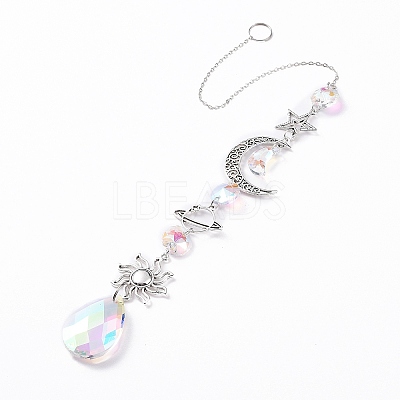 AB Color Plated Crystal Teardrop Big Pendant Decorations HJEW-G019-03E-1