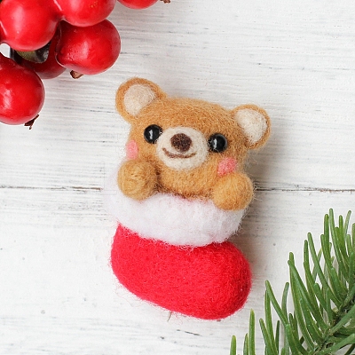 Christmas Theme Stocking with Bear Brooch Needle Felting Kit DIY-K055-07-1