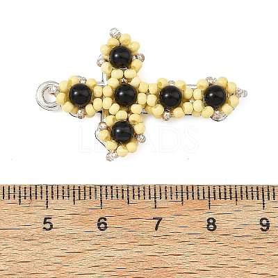 Natural Black Onyx(Dyed & Heated) & Glass Seed Beaded Pendants PALLOY-MZ01404-02-1