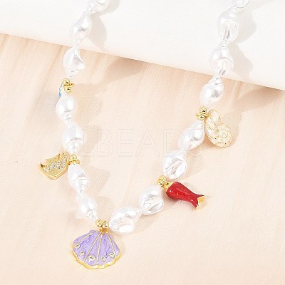 Ocean Brass Pave Cubic Zirconia and Enamel Sea Animals Pendant Necklaces KK-CBA4547-03B-G-1