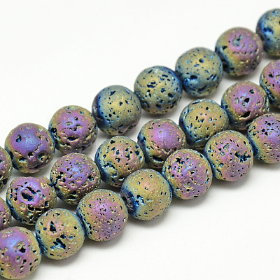 Electroplate Natural Lava Rock Beads Strands X-G-T058-03E-4MM-1