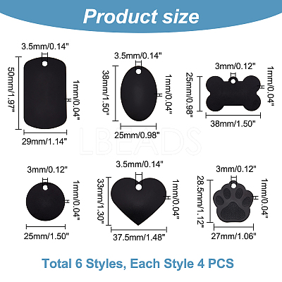24Pcs 6 Style Aluminium Pendants ALUM-GA0001-03-1