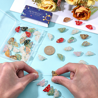 50Pcs Baking Paint and Golden Metal Enlaced Glass Beads DGLA-SC0001-05-1