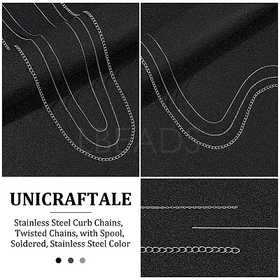 3 Styles 304 Stainless Steel Curb Chains CHS-UN0001-24-1