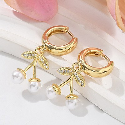 Cherry Brass Micro Pave Clear Cubic Zirconia & ABS Imitation Pearl Hoop Earrings EJEW-M077-01G-1