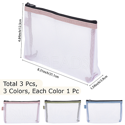 3Pcs 3 Colors Nylon Mesh Storage Zipper Bags ABAG-CN0001-59-1