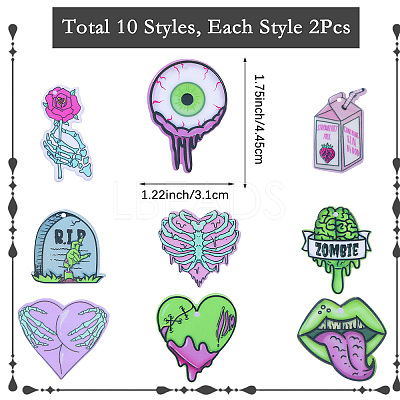18pcs 9 styles Acrylic Pendant Halloween Terror Eye Beads Big Tongue Love Skeleton Hand Pendant DIY Jewelry Accessories JX817A-1