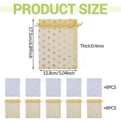 16Pcs 2 Colors Hot Stamping Polka Dot Organza Jewelry Drawstring Bags ABAG-TADJ0001-06D-1