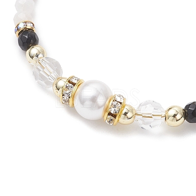 2Pcs Natural Rainbow Moonstone and Dyed Black Onyx and Shell Pearl Beads Bracelets for Women BJEW-JB12558-1