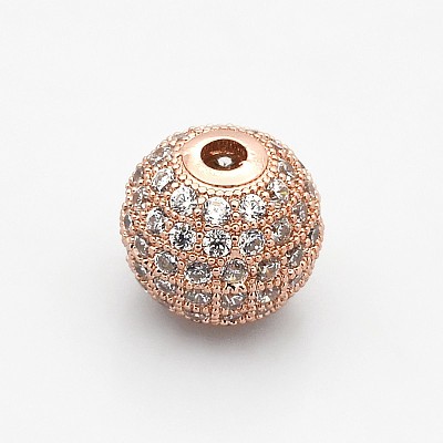CZ Brass Micro Pave Grade AAA Clear Color Cubic Zirconia Round Beads KK-O065-8mm-05-NR-1
