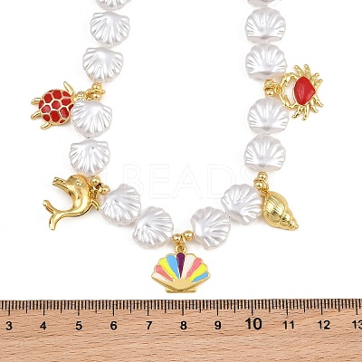 Ocean Brass Enamel Sea Animals Pendant ABS Imitation Pearl Shell Shaped Beaded Necklaces KK-CBA4547-01G-1