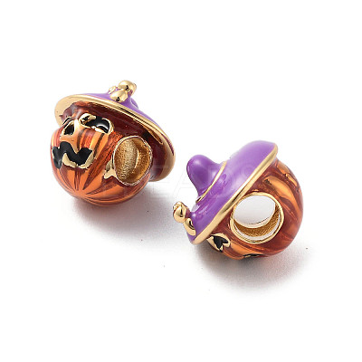 Halloween Rack Plating Brass Enamel European Beads KK-M280-01G-1
