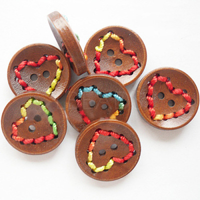 Round Painted 2-Hole Buttons with Colorful Thread  LS-NNA0Z33-1