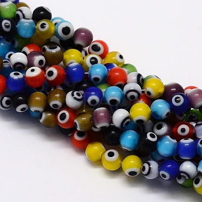 Handmade Evil Eye Lampwork Round Bead Strands LAMP-L055-10mm-M-1