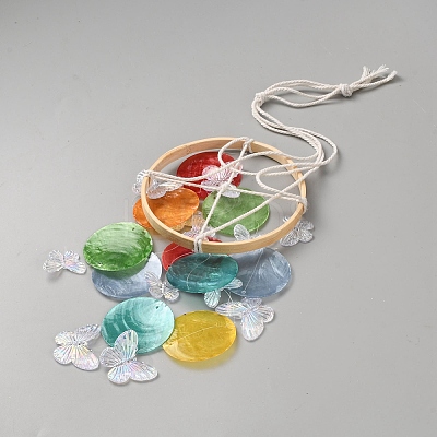 Dyed Natural Shell Slices Wind Chimes HJEW-WH20010-13D-1
