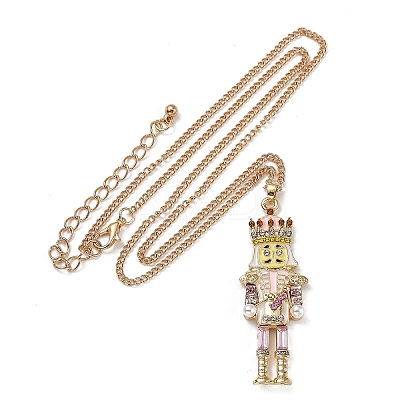 Alloy Enamel Christmas Nutcracker Pendant Necklaces NJEW-L048-01G-02-1