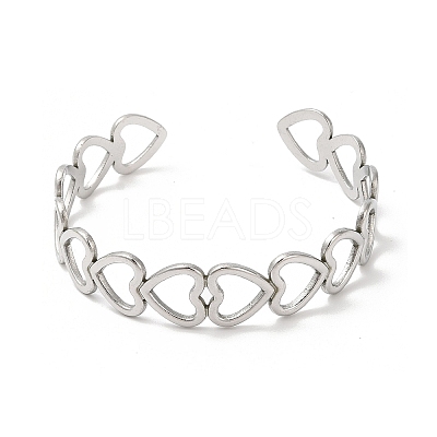 Non-Tarnish 304 Stainless Steel Heart Open Cuff Bangle for Women BJEW-L682-001P-1