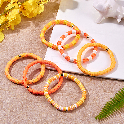 Handmade Polymer Clay Heishi Beads Stretch Bracelets Sets BJEW-JB05902-01-1