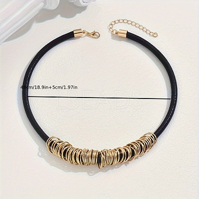 Bohemian Style Alloy Multiple Ring Waxed Cord Choker Necklaces for Women FS-WGCCD3B-01-1