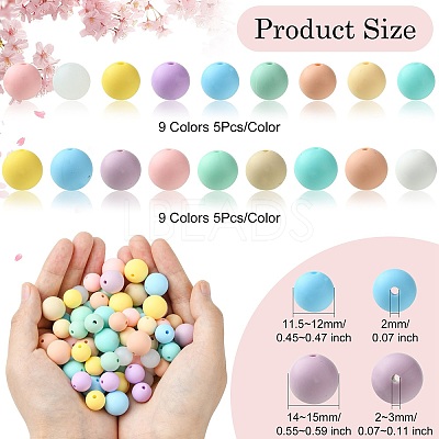 90Pcs 18 Styles Round Food Grade Eco-Friendly Silicone Beads SIL-CJ0001-86-1