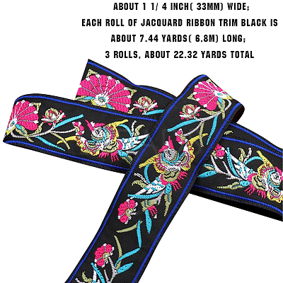 6.8M Ethnic Style Polyester Jacquard Bird Ribbon PW-WG43457-03-1