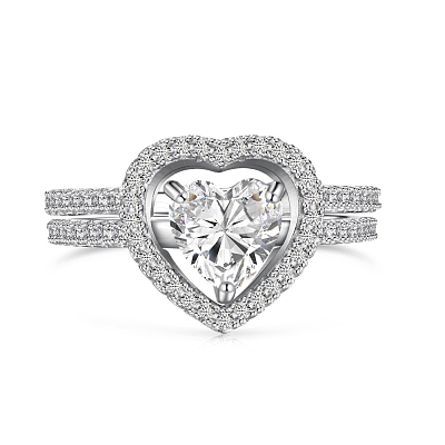 Anti-Tarnish Rhodium Plated 925 Sterling Silver Double Rings Set RJEW-Z040-17P-B-1