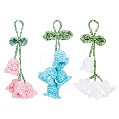 3Pcs 3 Colors Lily of the Valley Kintting Cotton Wool Pendant Decorations HJEW-DC0001-03-1