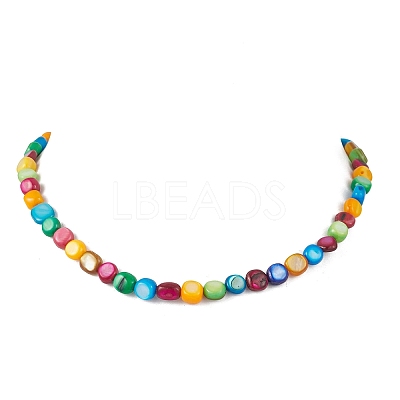 Dyed Natural Shell Colorful Nuggets Beaded Necklaces for Women NJEW-JN06002-1
