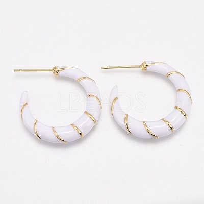 Brass Enamel Half Hoop Earrings EJEW-L231-62B-1