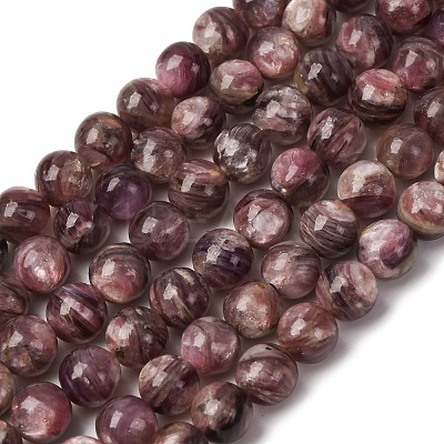 Natural Lepidolite/Purple Mica Stone Beads Strands G-G925-02B-1