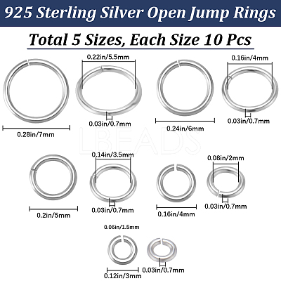 50Pcs 5 Styles 925 Sterling Silver Open Jump Rings STER-BBC0006-19-1