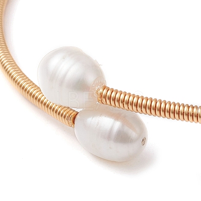 Natural Labradorite & Pearl Cuff Bangle BJEW-JB10119-03-1