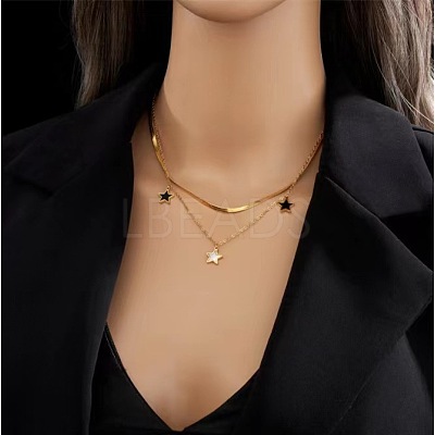 Star Stainless Steel with Natural Shell Double Layer Pendant Necklaces & Charm Bracelets Sets WGBAFA5-03-1