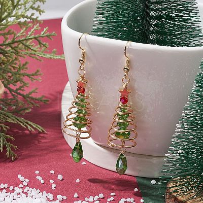 Copper Wired Glass Dangle Earrings EJEW-JE05917-1