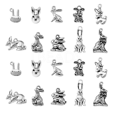 100Pcs 10 Style Tibetan Style Alloy Bunny Pendants TIBEP-CJ0001-72-1